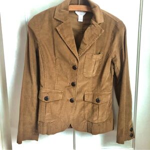 Talbots Women's Honey Brown Button Up Corduroy Blazer Jacket front Pockets 4P